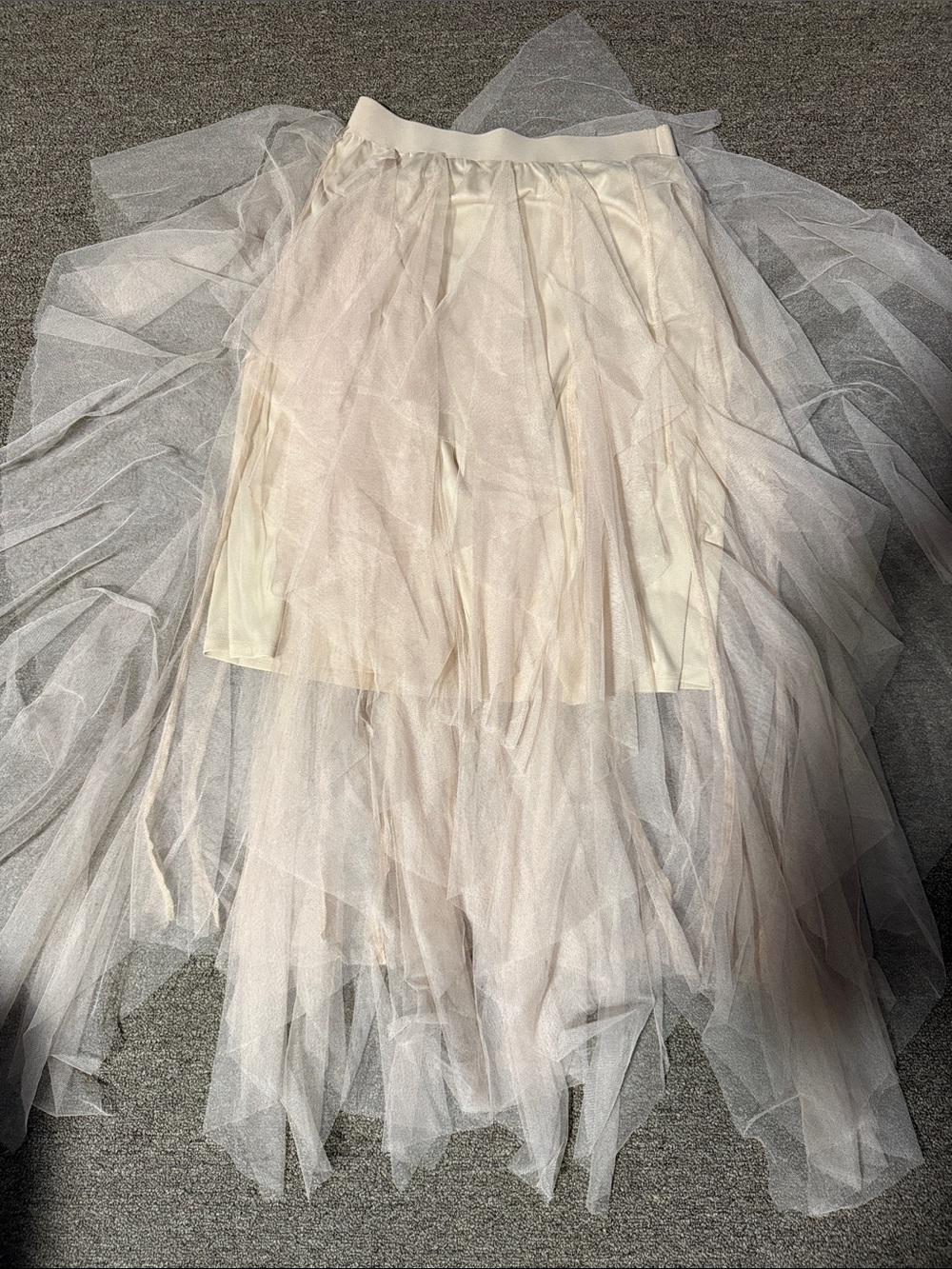 easel Pale Blush Asymmetrical Layered Tulle Skirt